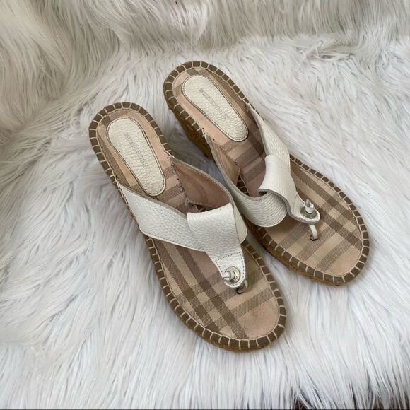 Burberry White Espadrille Wedge Thong Sandals 11 - Picture 1 of 10